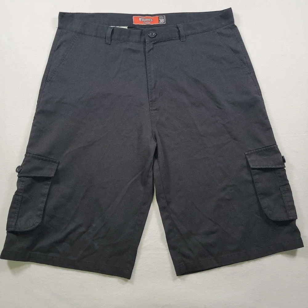 VTG Y2K Chams Cargo Shorts‎ Mens 38 Black Cotton Blend Baggy Skate